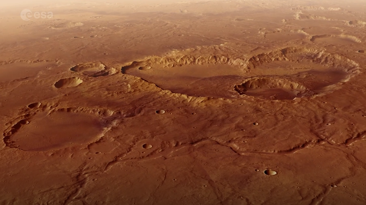 Mars Express Zooms In on Schiaparelli Crater, Site of Fictional Martian Stranding