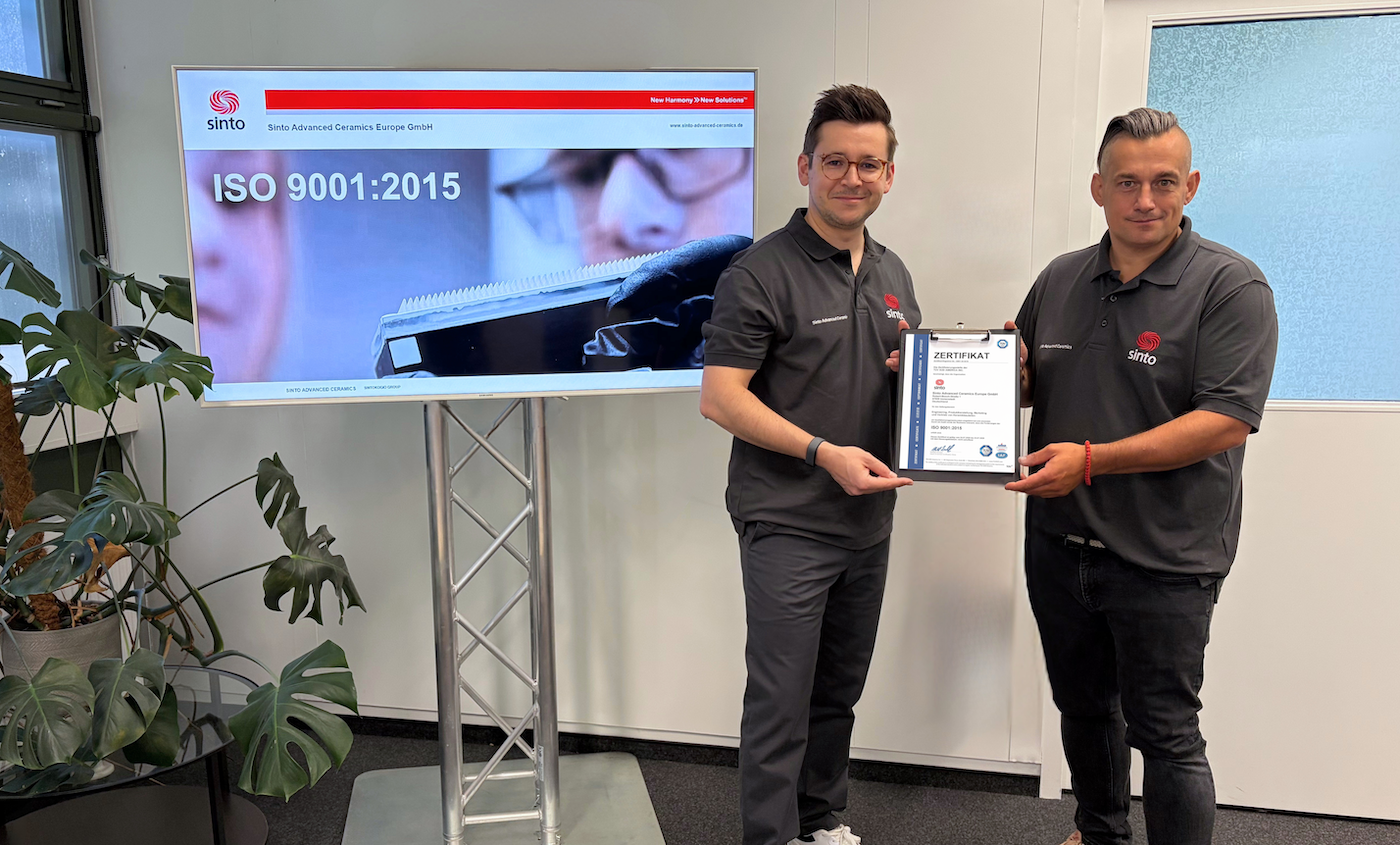 Sinto Advanced Ceramics Europe Achieves ISO 9001 Certification