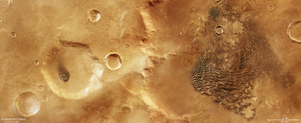 Mars Express reveals metallic dunes in ancient crater