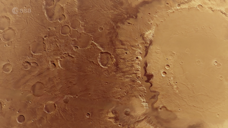 Mars Express Flies Over Schiaparelli Crater in 3D